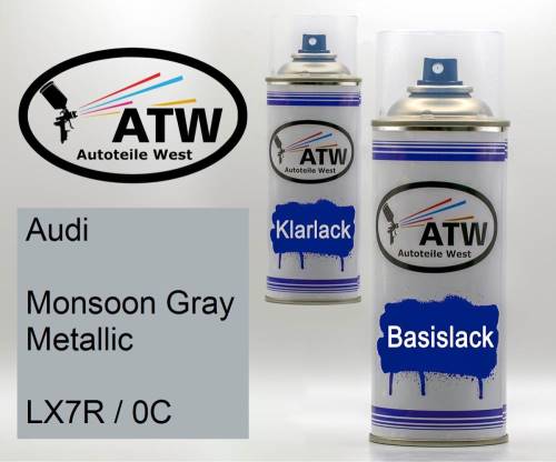 Audi, Monsoon Gray Metallic, LX7R / 0C: 400ml Sprühdose + 400ml Klarlack - Set, von ATW Autoteile West.